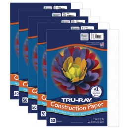 Tru-Ray® Construction Paper, Heavyweight, White, 9" x 12", 50 Sheets Per Pack, 5 Packs