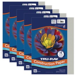 Tru-Ray® Construction Paper, Heavyweight, Gray, 9" x 12", 50 Sheets Per Pack, 5 Packs
