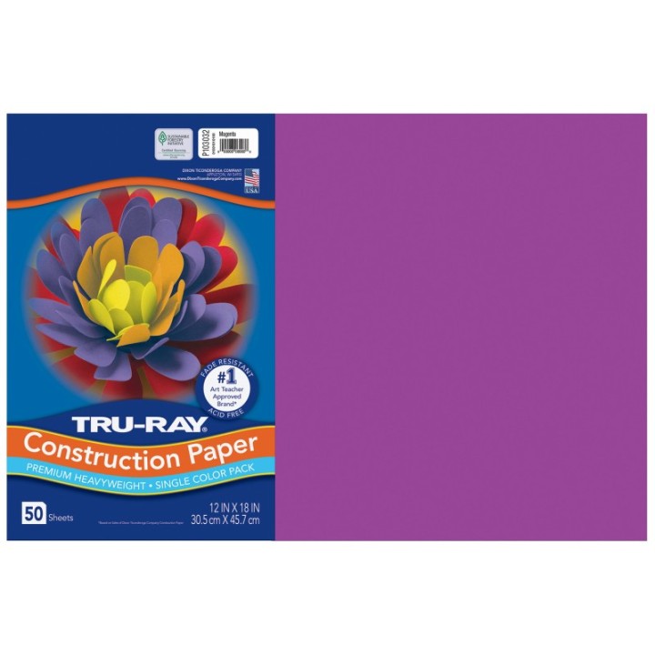 Tru-Ray® Construction Paper, Heavyweight, Magenta, 12" x 18", 50 Sheets