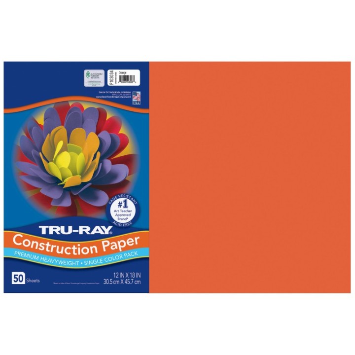 Tru-Ray® Construction Paper, Heavyweight, Orange, 12" x 18", 50 Sheets