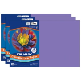 Tru-Ray® Construction Paper, Heavyweight, Violet, 12" x 18", 50 Sheets Per Pack, 3 Packs