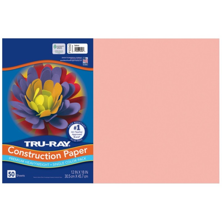 Tru-Ray® Construction Paper, Heavyweight, Salmon, 12" x 18", 50 Sheets
