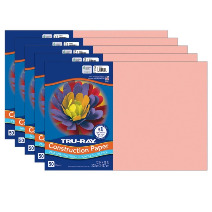Tru-Ray® Construction Paper, Heavyweight, Salmon, 12" x 18", 50 Sheets Per Pack, 5 Packs