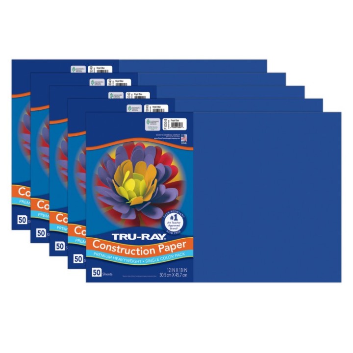Tru-Ray® Construction Paper, Heavyweight, Royal Blue, 12" x 18", 50 Sheets Per Pack, 5 Packs