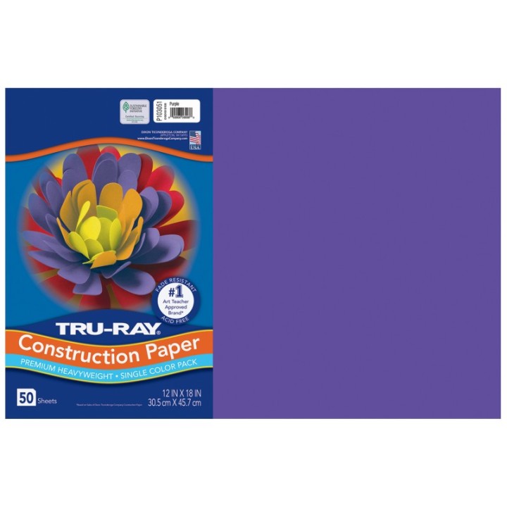 Tru-Ray® Construction Paper, Heavyweight, Purple, 12" x 18", 50 Sheets