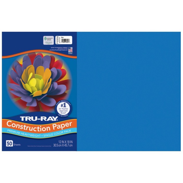 Tru-Ray® Construction Paper, Heavyweight, Blue, 12" x 18", 50 Sheets