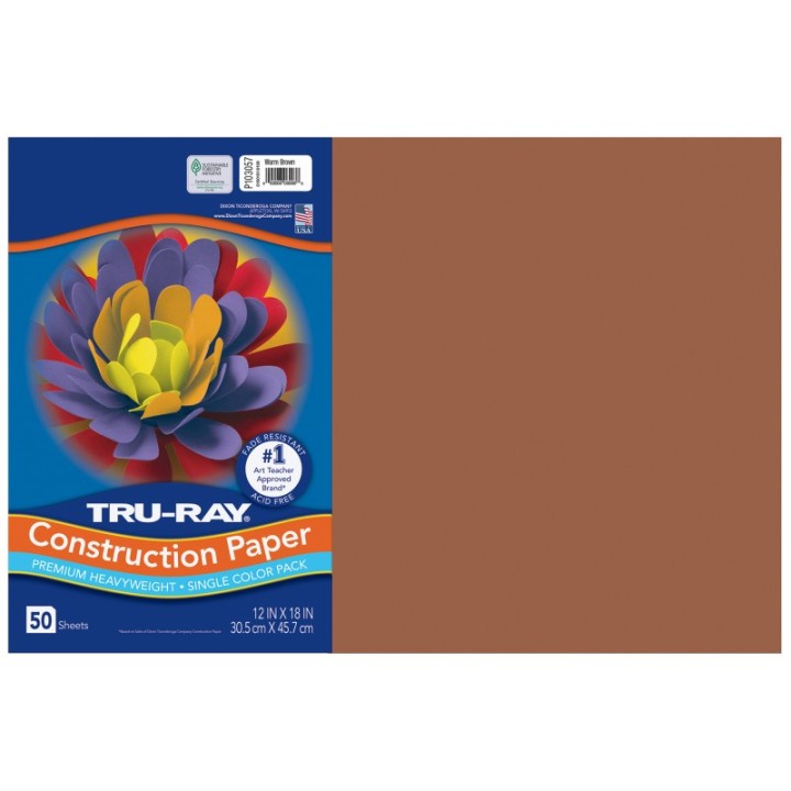 Tru-Ray® Construction Paper, Heavyweight, Warm Brown, 12" x 18", 50 Sheets