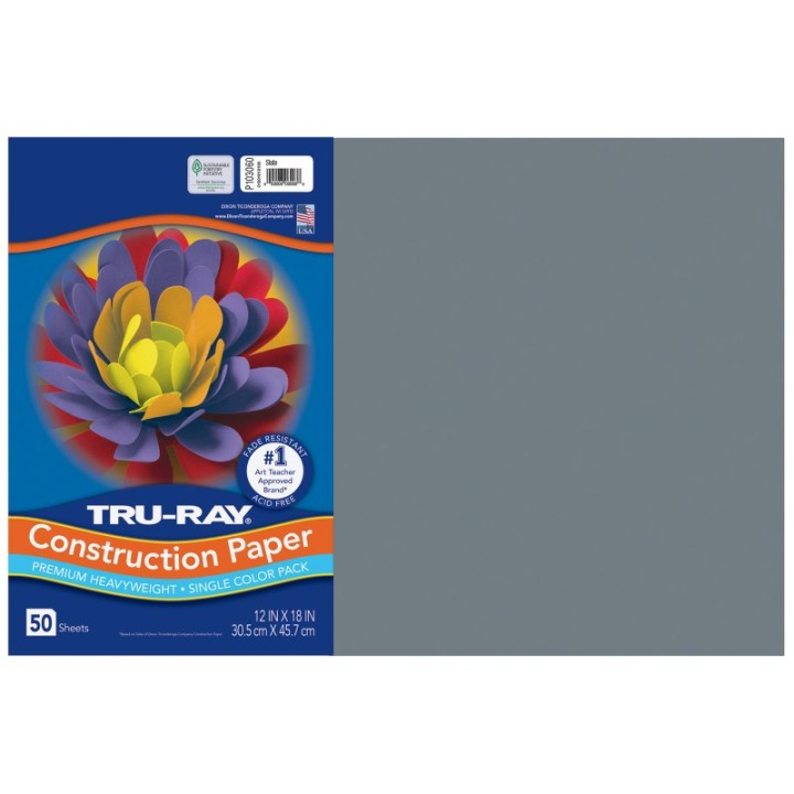 Tru-Ray® Construction Paper, Heavyweight, Slate, 12" x 18", 50 Sheets
