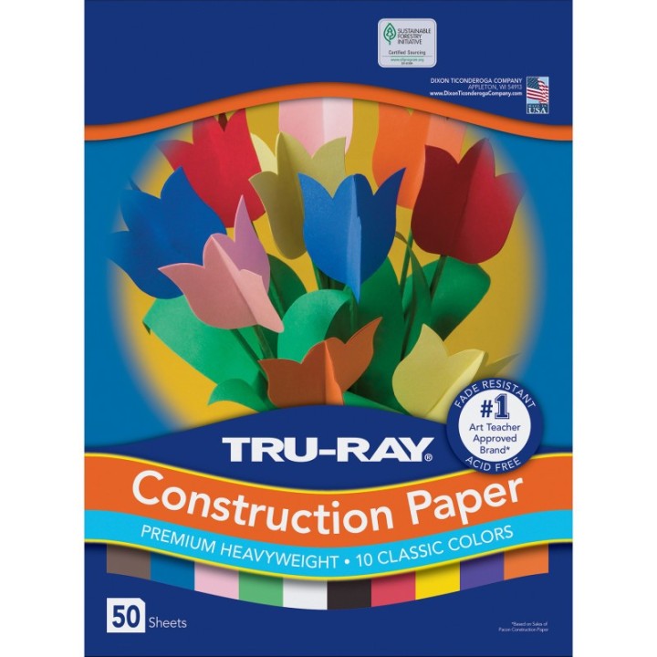 Tru-Ray® Construction Paper, Heavyweight, 10 Classic Colors Assorted, 12" x 18", 50 Sheets
