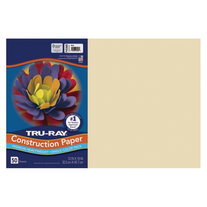 Tru-Ray® Construction Paper, Heavyweight, Ivory, 12" x 18", 50 Sheets