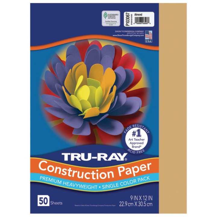Tru-Ray® Construction Paper, Heavyweight, Almond, 9" x 12", 50 Sheets