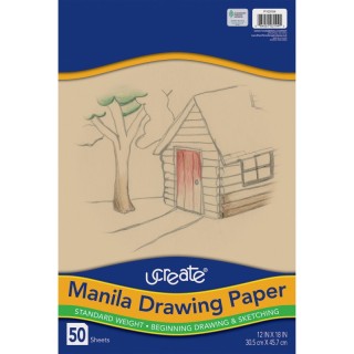 UCreate® Drawing Paper, Manila, Standard Weight, 12" x 18", 50 Sheets