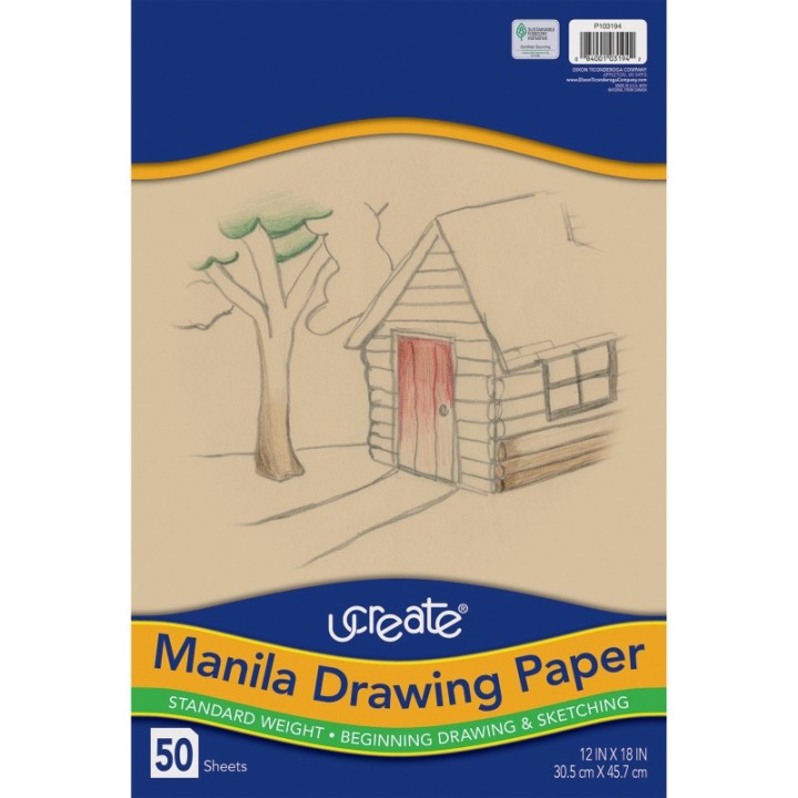 UCreate® Drawing Paper, Manila, Standard Weight, 12" x 18", 50 Sheets