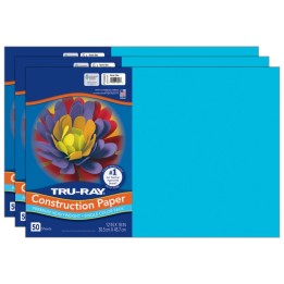 Tru-Ray® Construction Paper, Heavyweight, Atomic Blue, 12" x 18", 50 Sheets Per Pack, 3 Packs