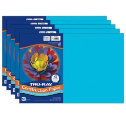 Tru-Ray® Construction Paper, Heavyweight, Atomic Blue, 12" x 18", 50 Sheets Per Pack, 5 Packs