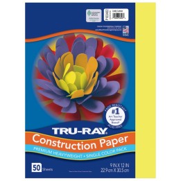Tru-Ray® Construction Paper, Heavyweight, Lively Lemon, 9" x 12", 50 Sheets