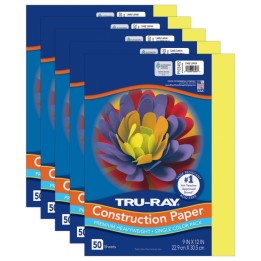 Tru-Ray® Construction Paper, Heavyweight, Lively Lemon, 9" x 12", 50 Sheets Per Pack, 5 Packs