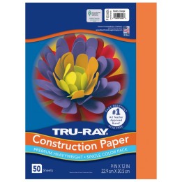 Tru-Ray® Construction Paper, Heavyweight, Electric Orange, 9" x 12", 50 Sheets