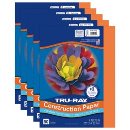 Tru-Ray® Construction Paper, Heavyweight, Electric Orange, 9" x 12", 50 Sheets Per Pack, 5 Packs