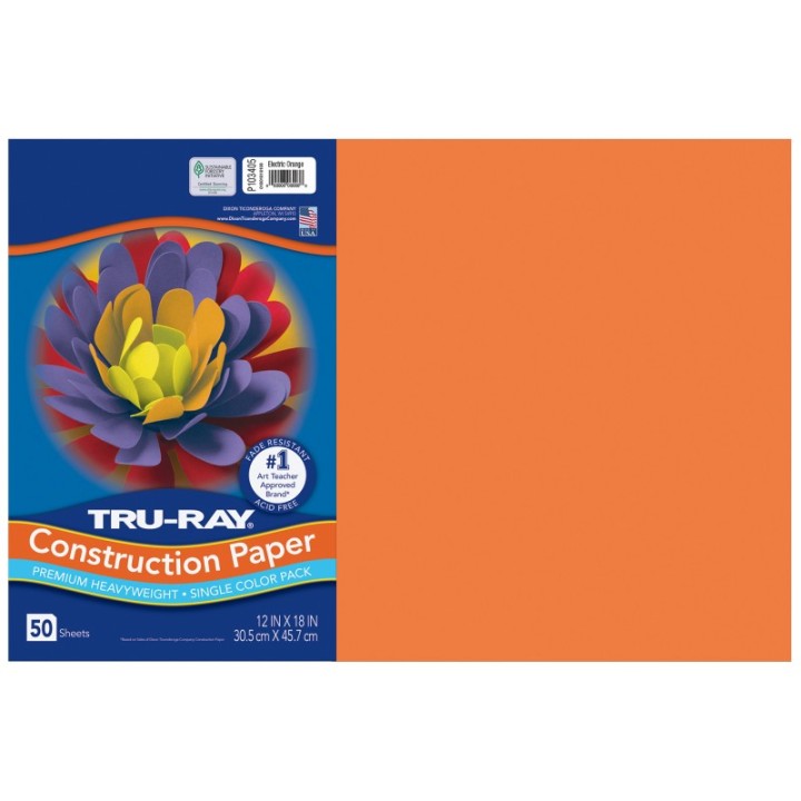 Tru-Ray® Construction Paper, Heavyweight, Electric Orange, 12" x 18", 50 Sheets