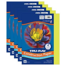 Tru-Ray® Construction Paper, Heavyweight, Brilliant Lime, 9" x 12", 50 Sheets Per Pack, 5 Packs