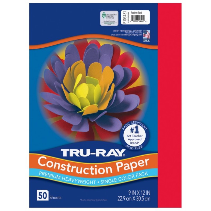 Tru-Ray® Construction Paper, Heavyweight, Red, 9" x 12", 50 Sheets