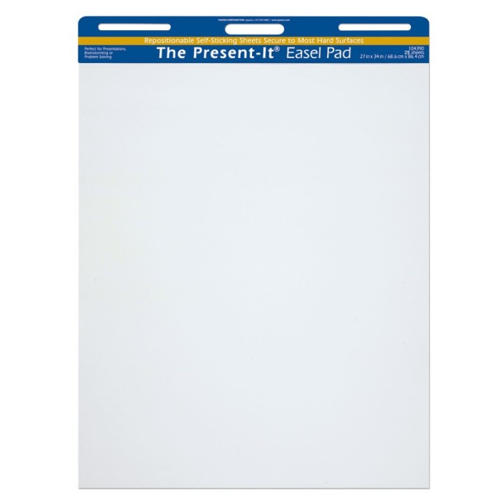 The Present-It® Easel Pad, Self-Adhesive, White, Unruled 27" x 34", 25 Sheets
