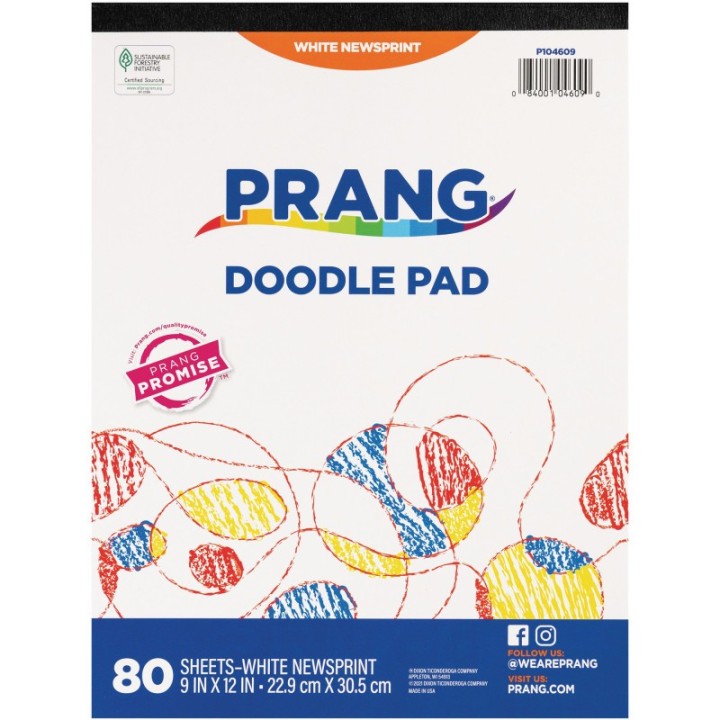 Prang® Doodle Pad, White, 9" x 12", 80 Sheets