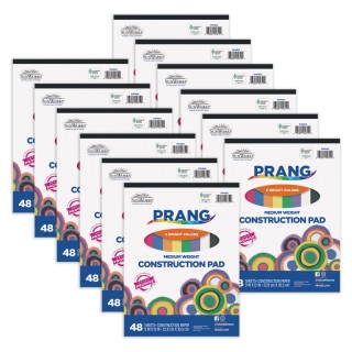Prang® Construction Paper Pad, Medium Weight, 8 Assorted Colors, 9" x 12", 48 Sheets, Pack of 12