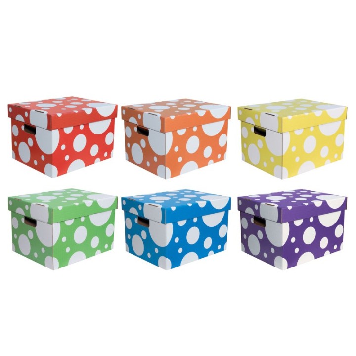 Classroom Keepers® Storage Totes, 6 Assorted Polka Dot Colors, 10-1/8"H x 12-1/4"W x 15-1/4"D, Pack of 6