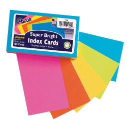 Pacon® Index Cards, 5 Super Bright Assorted Colors, Unruled, 3" x 5", 100 Cards