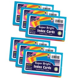 Pacon® Index Cards, 5 Super Bright Assorted Colors, Unruled, 3" x 5", 100 Cards Per Pack, 6 Packs