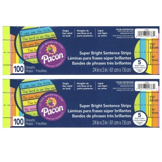 Pacon® Sentence Strips, Assorted 5 Colors, 1-1/2" Ruled 3" x 24", 100 Strips Per Pack, 2 Packs