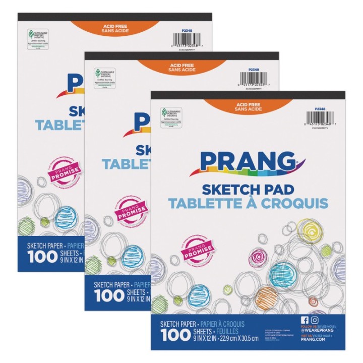 Prang® Sketch Pad, 9" x 12", 100 Sheets, Pack of 3