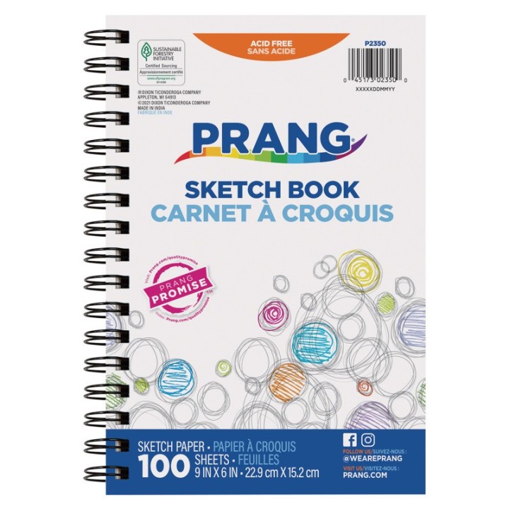 Prang® Prang® Sketch Book, Beginner Weight, 9" x 6", 100 Sheets