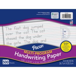 Pacon® Multi-Program Handwriting Paper, 5/8" Ruled (Long Way), White, 10-1/2" x 8", 500 Sheets