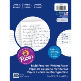 Pacon® Multi-Program Handwriting Paper, 1/2" Ruled (Short Way), White, 10-1/2" x 8", 500 Sheets