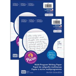 Pacon® Multi-Program Handwriting Paper, 1/2" Ruled (Short Way), White, 10-1/2" x 8", 500 SheetsPer Pack, 2 Packs