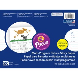 Pacon® Multi-Program Picture Story Paper, 5/8" Ruled, White, 12" x 9", 500 Sheets