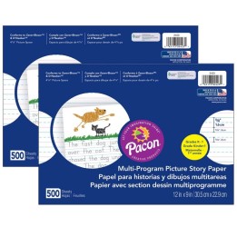 Pacon® Multi-Program Picture Story Paper, 5/8" Ruled, White, 12" x 9", 500 Sheets Per Pack, 2 Packs