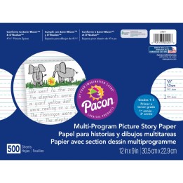 Pacon® Multi-Program Picture Story Paper, 1/2" Ruled, White, 12" x 9", 500 Sheets