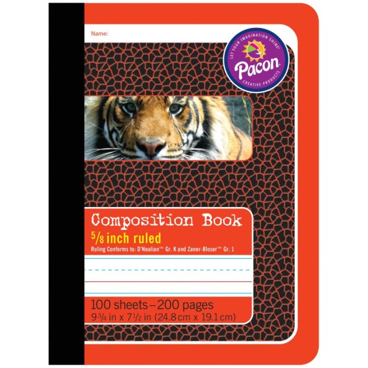 Pacon® Primary Composition Book, Book Bound, D'Nealian/Zaner-Bloser, 5/8" x 5/16" x 5/16" Ruled, 9-3/4" x 7-1/2", 100 Sheets