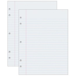 Pacon® Composition Paper, White, 5-Hole Punched, Red Margin, 3/8" Ruled, 8" x 10-1/2", 500 Sheets Per Pack, 2 Packs