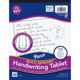 Pacon® Multi-Sensory Raised Ruled Tablet, Tape-Bound Tablet, 1/2" x 1/4" x 1/4" Ruled Short, 8-1/2" x 11", 40 Sheets