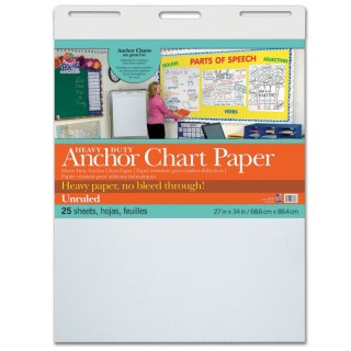 Pacon® Heavy Duty Anchor Chart Paper, Non-Adhesive, White, Unruled 27" x 34", 25 Sheets