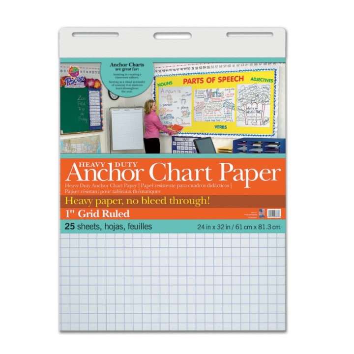Pacon® Heavy Duty Anchor Chart Paper, Non-Adhesive, White, 1" Grid Ruled 24" x 32", 25 Sheets