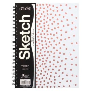 UCreate® Fashion Poly Sketch Book, 9" x 12", 75 Sheets, Rose Gold Dots Design
