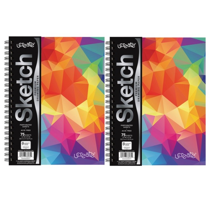 UCreate® Fashion Poly Sketch Book, 9" x 12", 75 Sheets, Kaleidoscope Design, Pack of 2