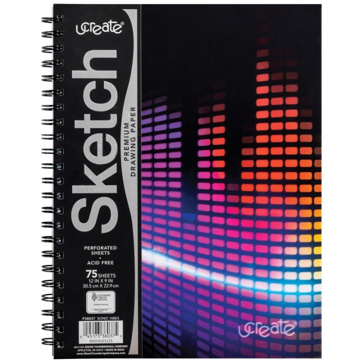 UCreate® Fashion Poly Sketch Book, Sonic Vibes, Unruled, 12" x 9"