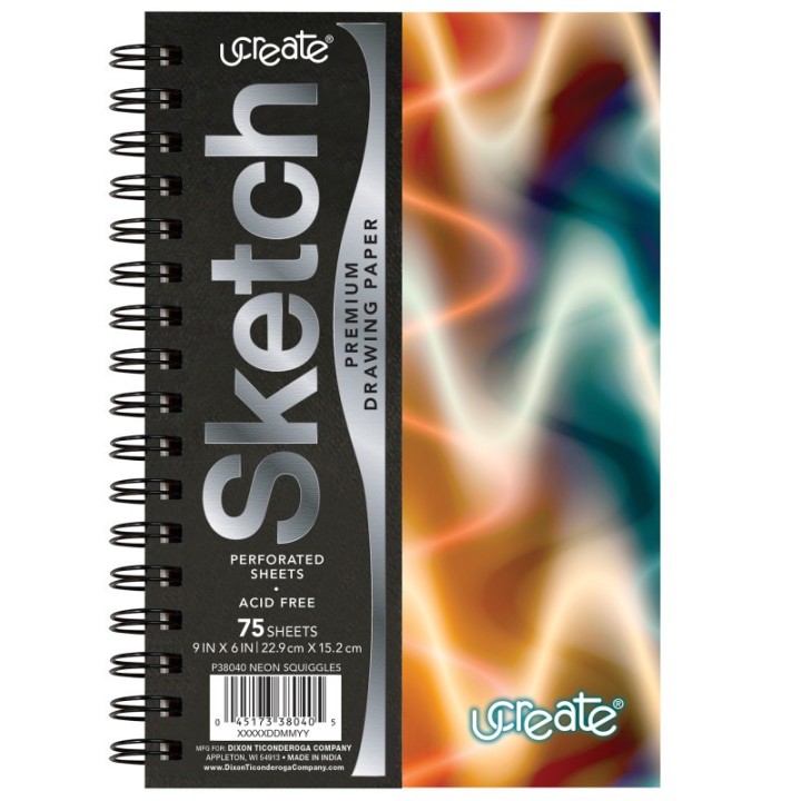 UCreate® Poly Sketch Book, Neon Squiggles, 9" x 6"